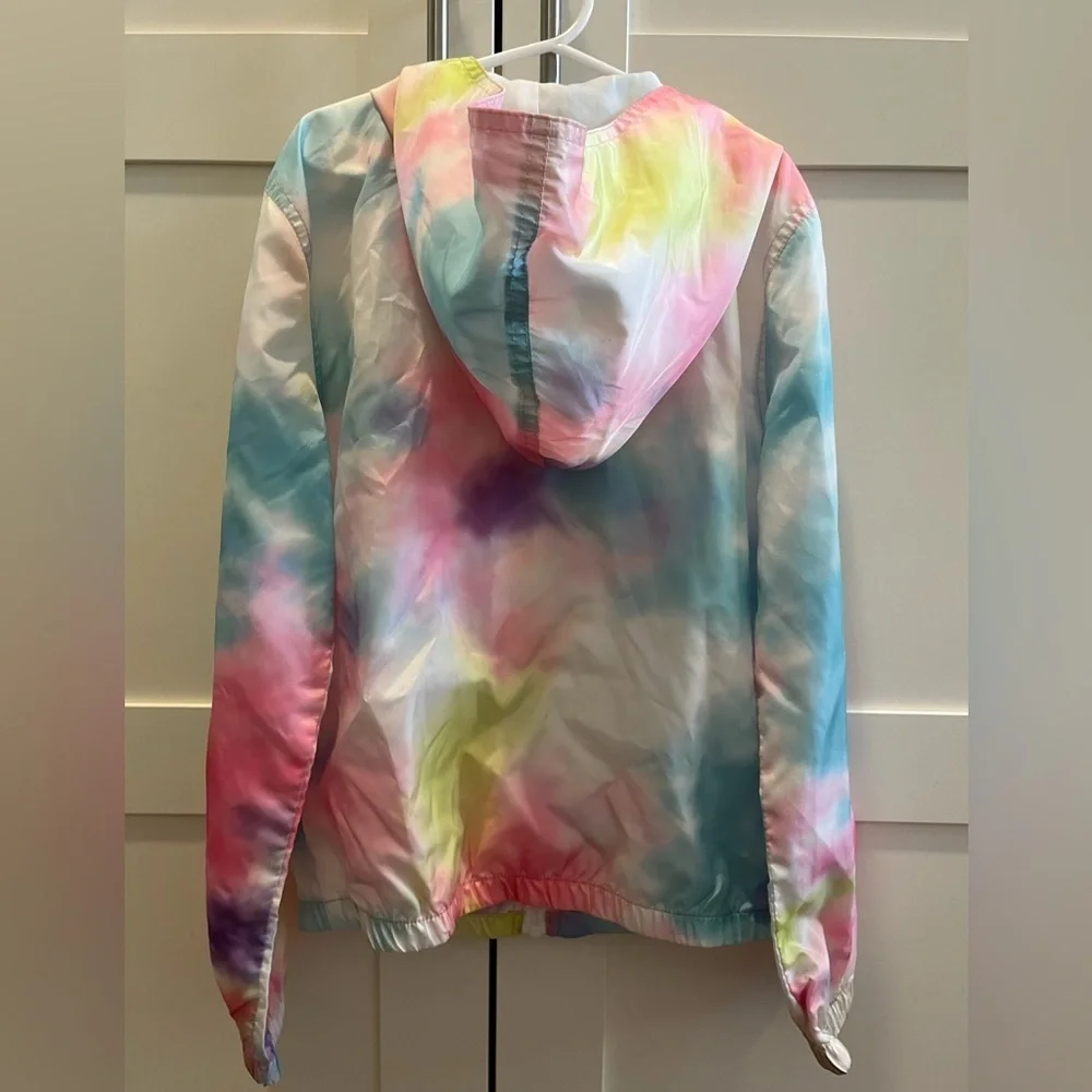 Justice pastel tie dye hooded windbreaker, size 10